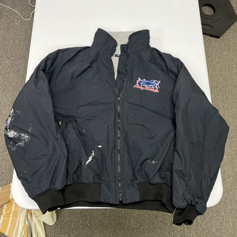 Holloway Chevy Thunder Jacket Mens XL Black Vintage Fleece Lined Distressed